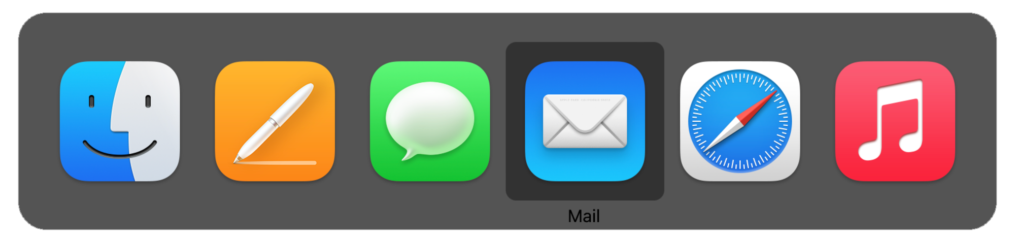 The application switcher menu showing the Mail application selected.